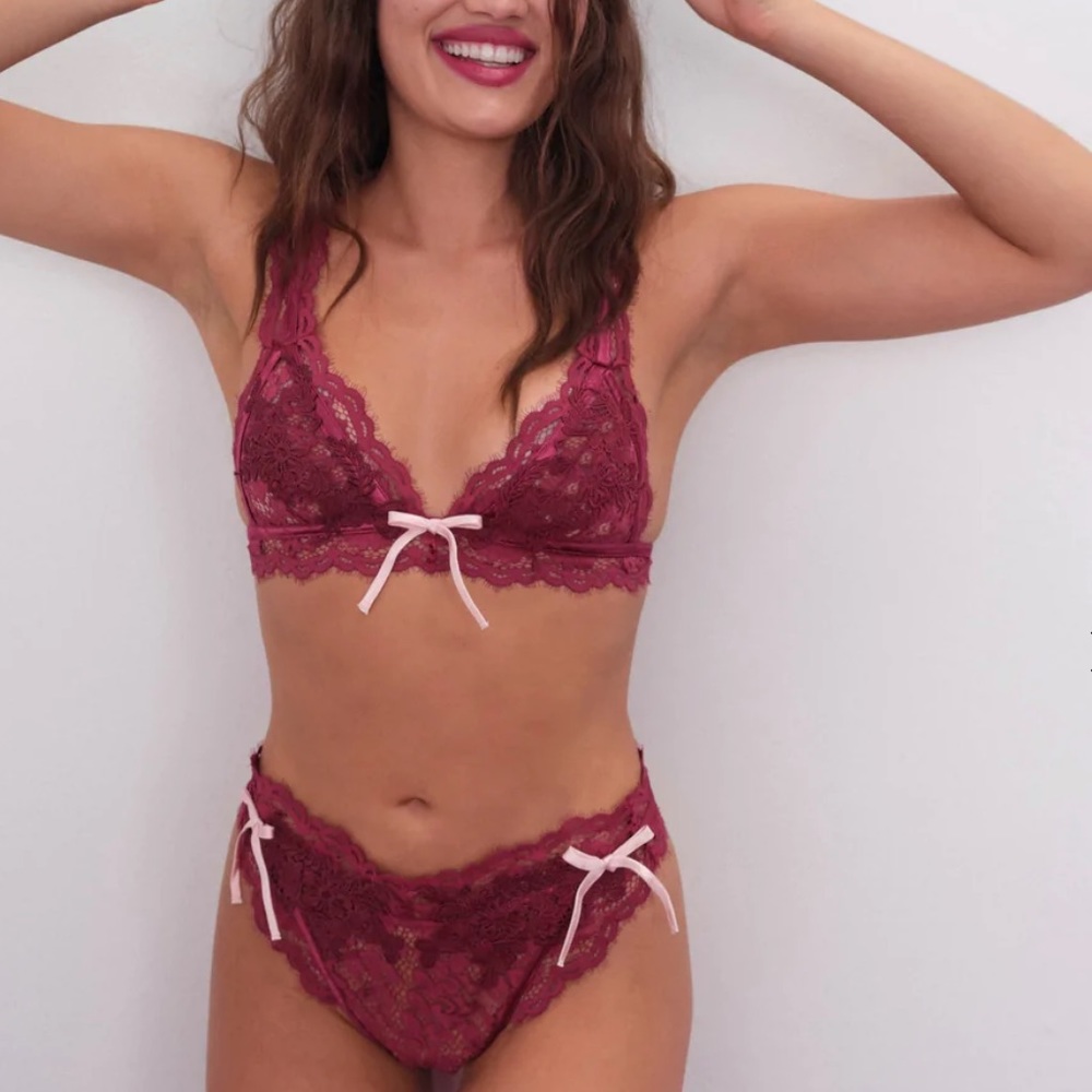 For Love and Lemons Burgundy Noelle Lace Bra